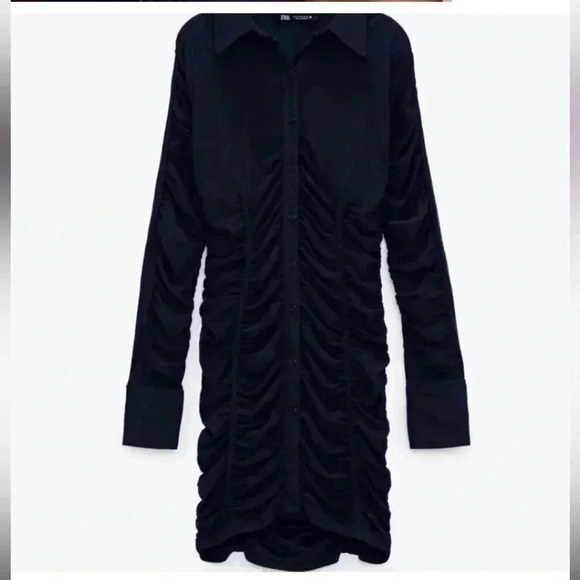 Zara Ruched Navy Dress - Picture 5 of 9